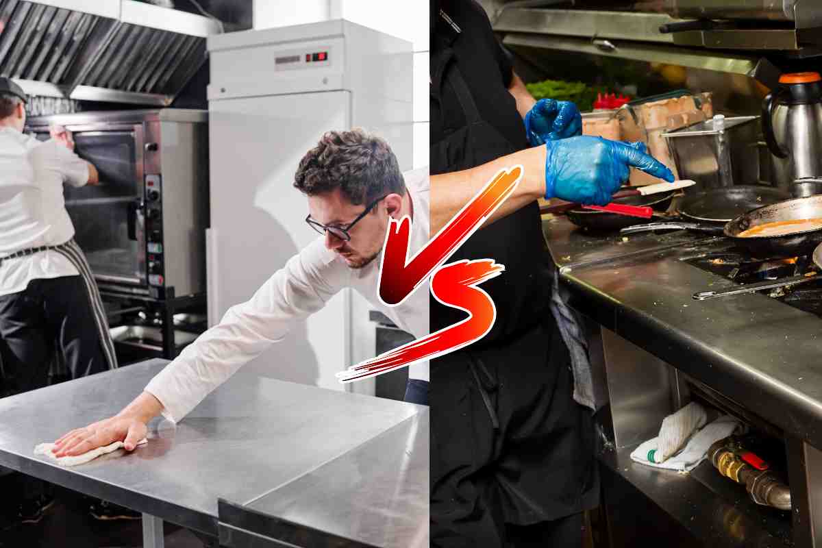 sinistra cucina pulita, a destra cucina sporca, simbolo VS